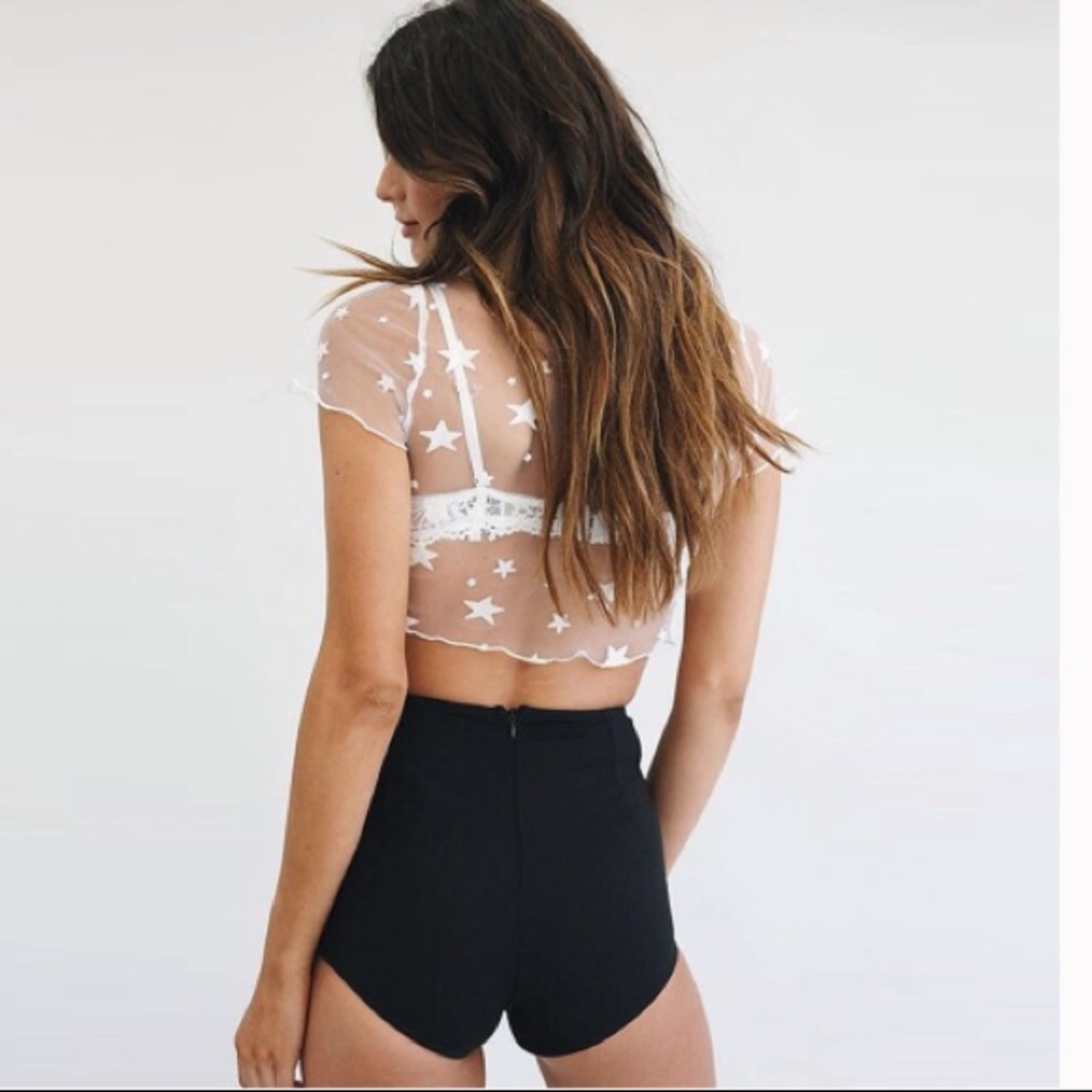 Sexy Velvet Star Mesh T-shirt Black or White - Picture 2 of 8
